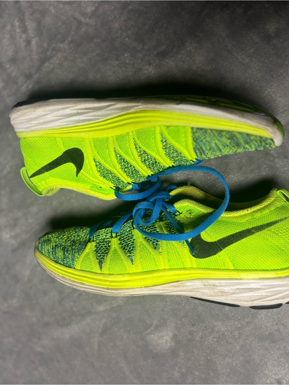 Nike Kids Neon Green Running Sneakers with Blue Laces